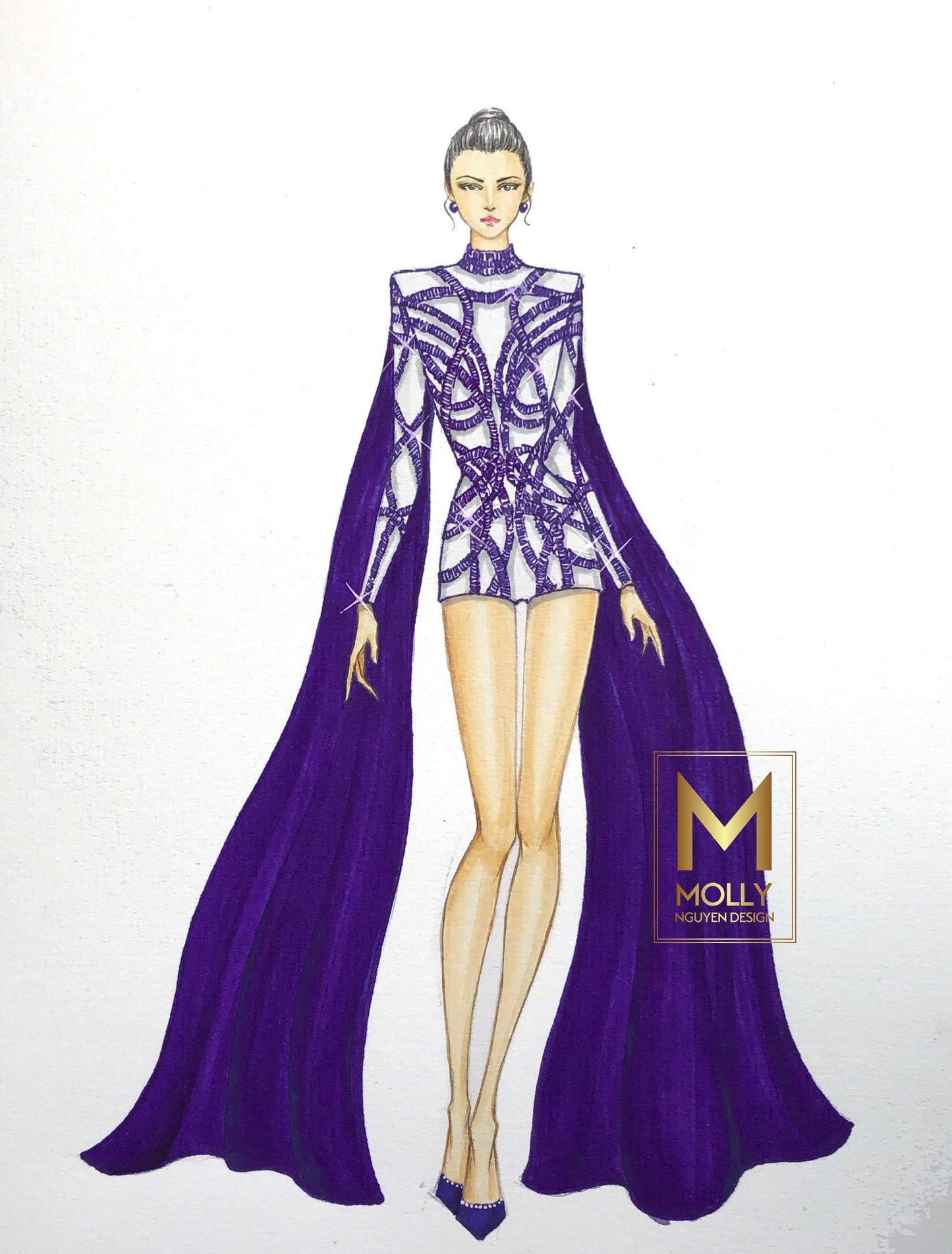 Fashion Wear With Cape From the Shoulder