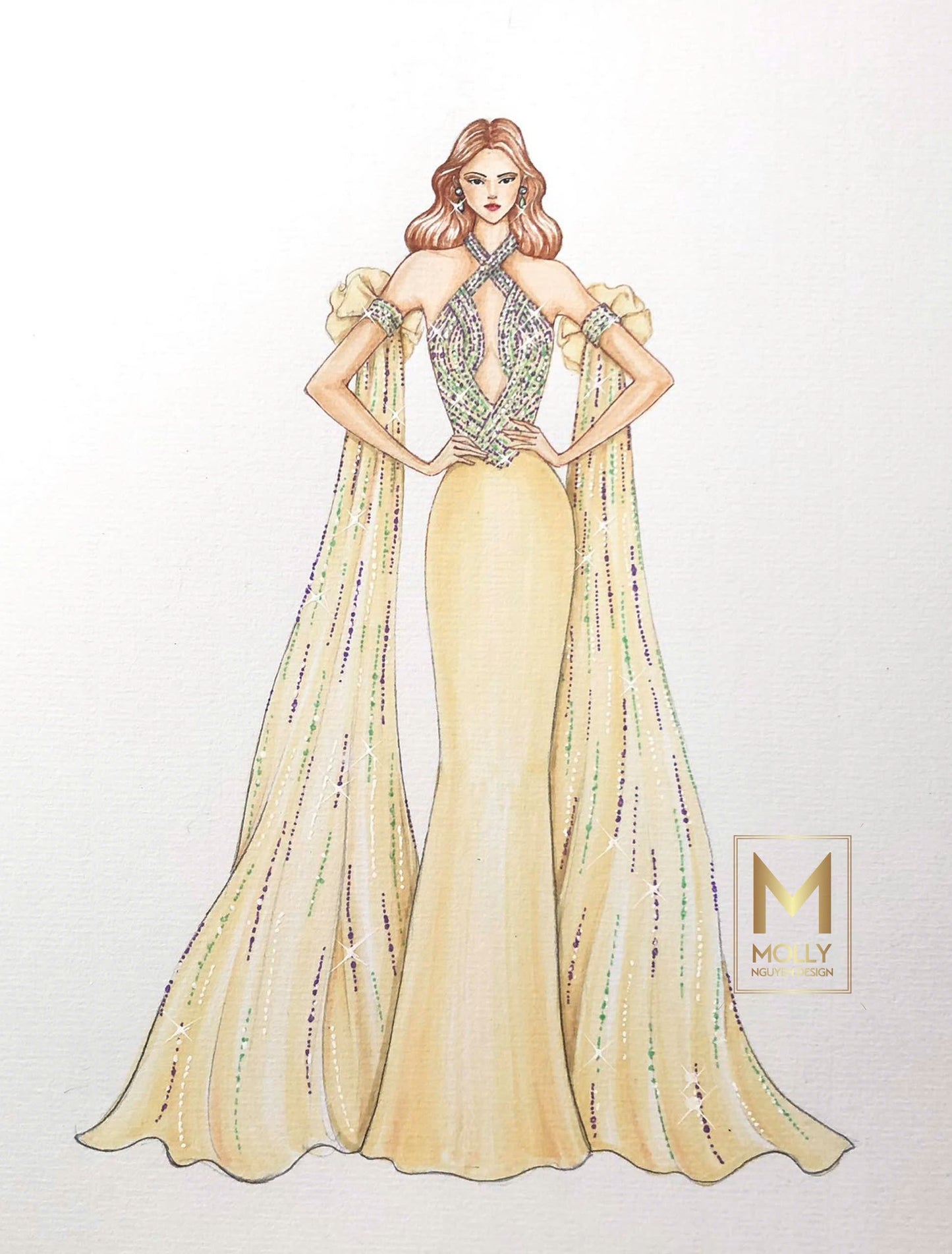 Evening Dres With cape on sleeves