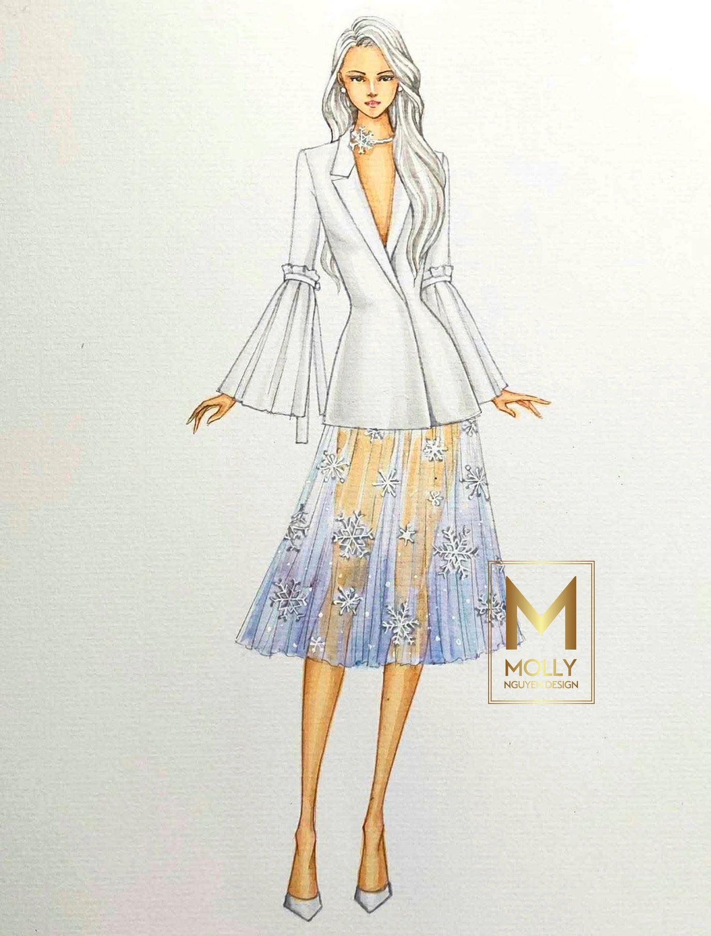 Long Skirt Elegant Interview with long sleeves