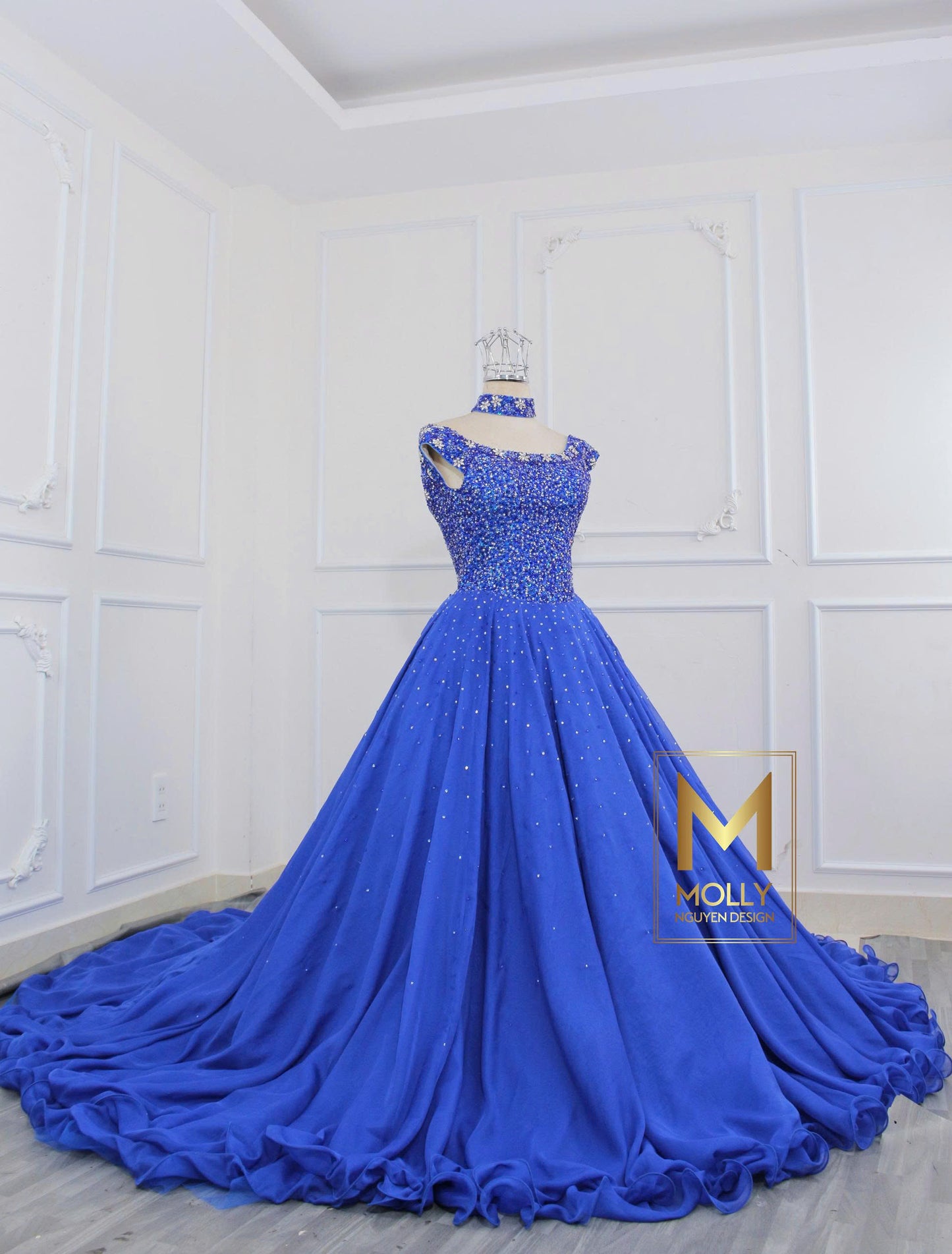 The evening gown navy blue