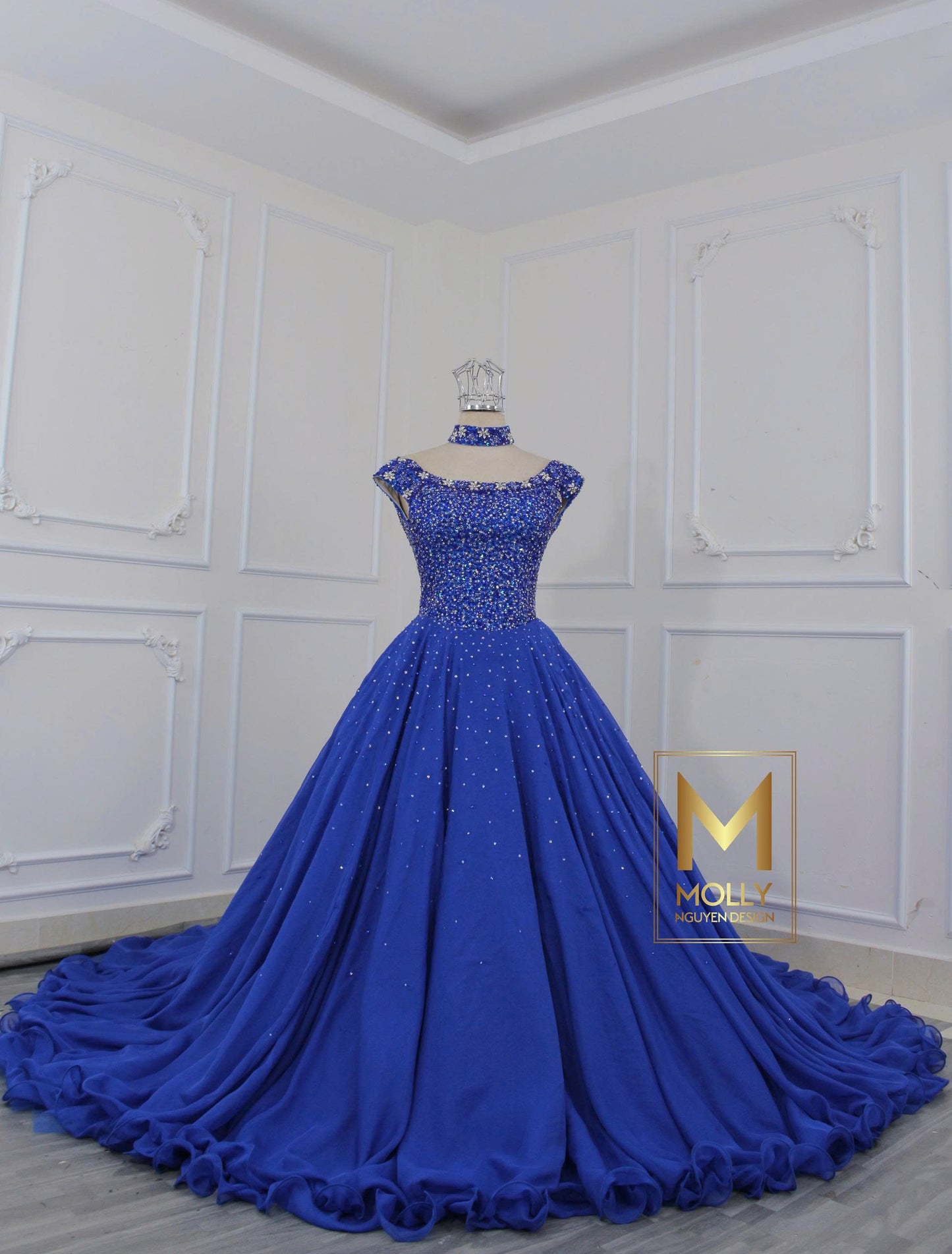 The evening gown navy blue