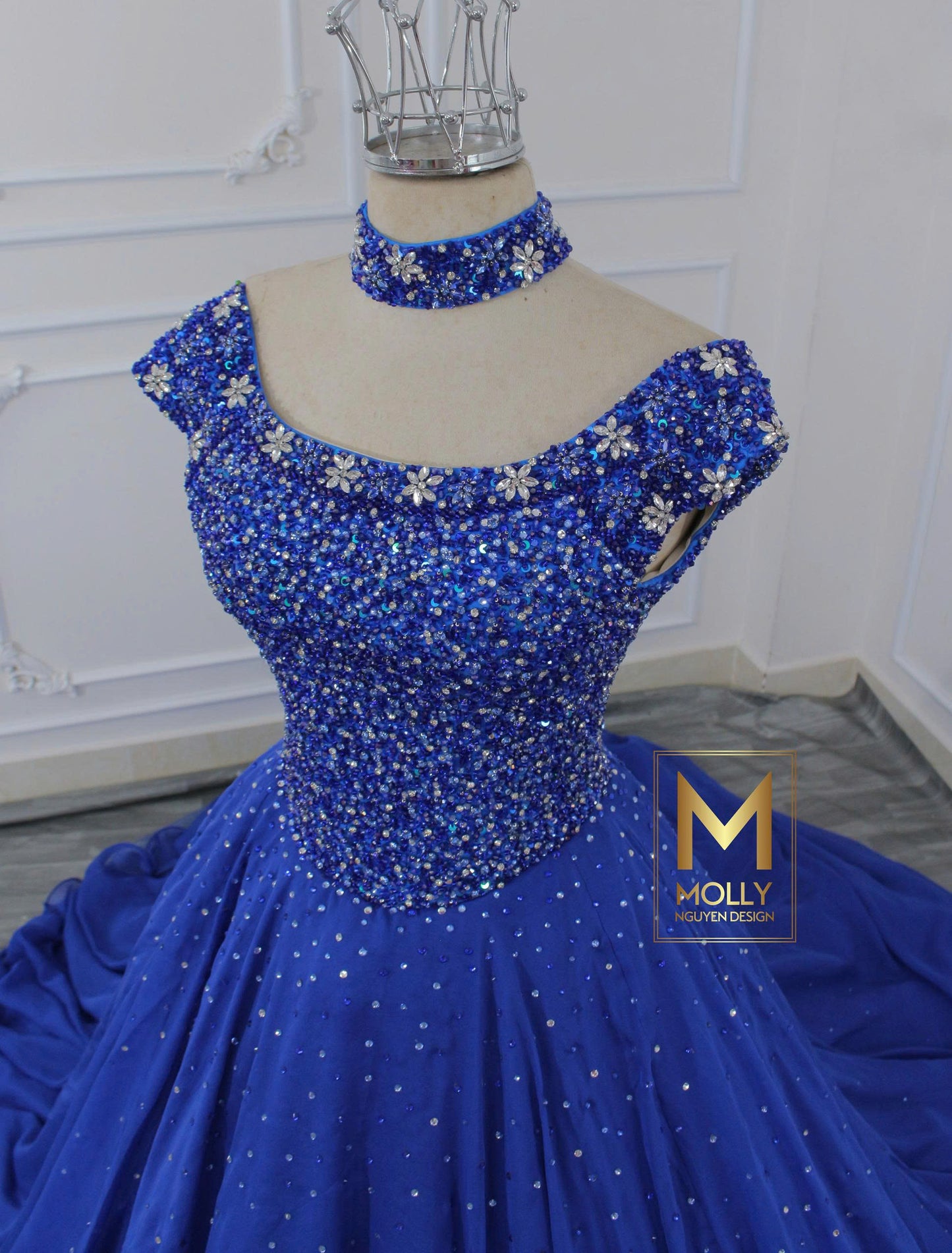 The evening gown navy blue