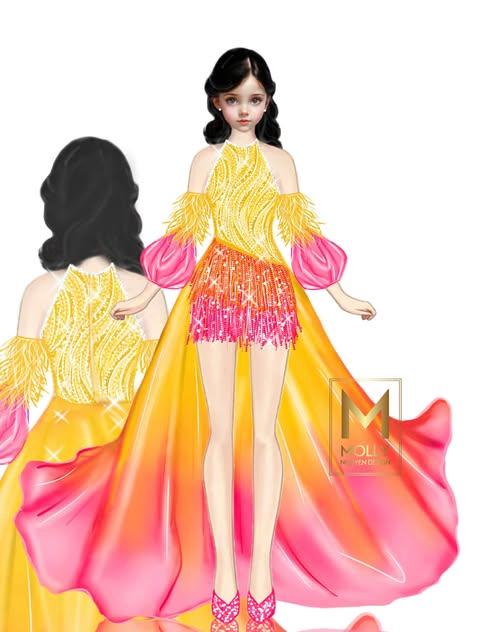 The fun fashion design for a child with ombre overskirt