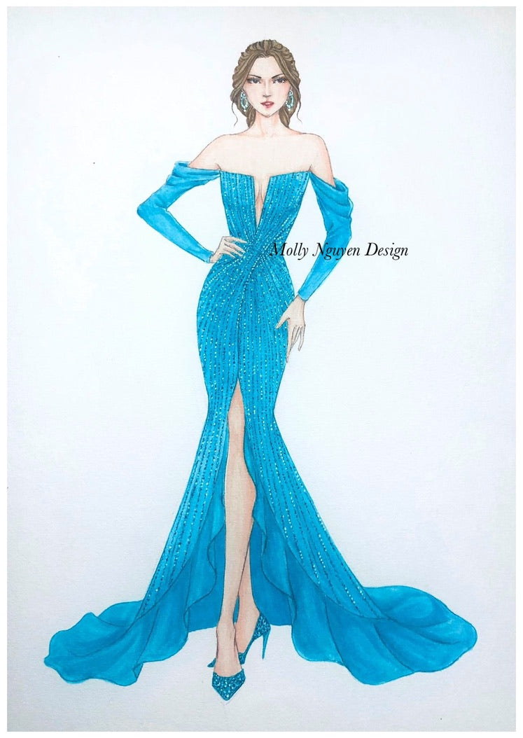 Splits Blue Evening Gown