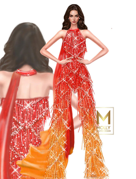 Fashion wear ombre color with full beads long pants