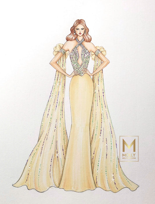 Evening Dres With cape on sleeves