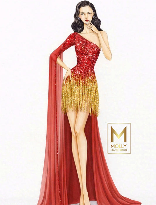 The fashion wear ombre color with sleeve cape