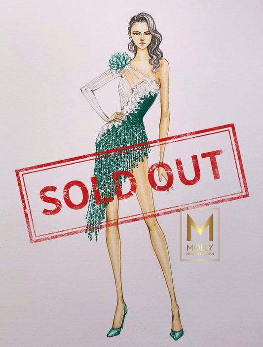 Fashion Wear one shoulder white and green color